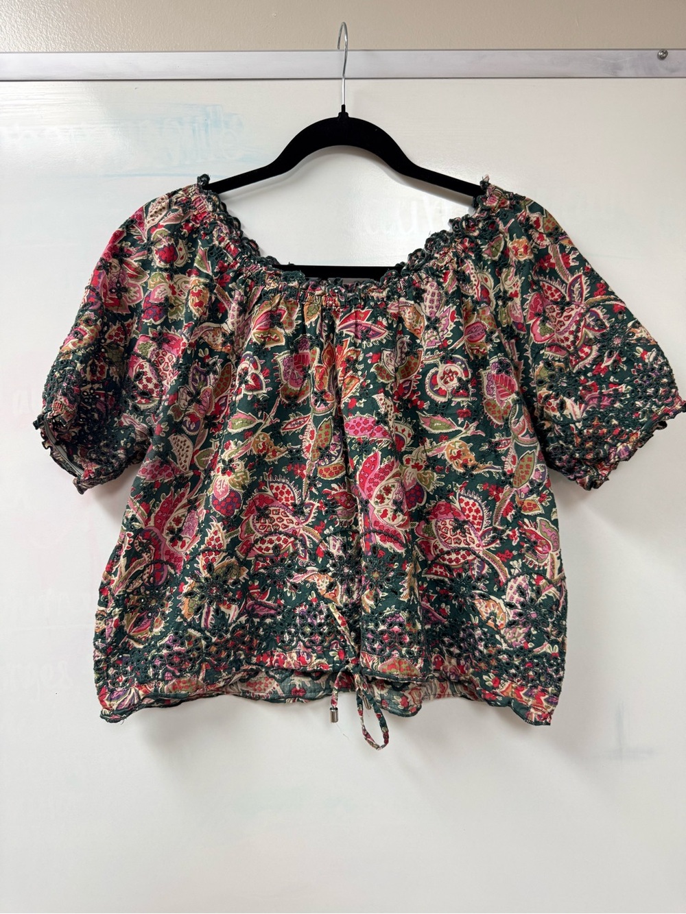Paisley Floral Eyelet Peasant Blouse